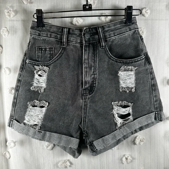 SHEIN Women’s Charcoal Distressed Jean Shorts Size XS(2) - Picture 1 of 7